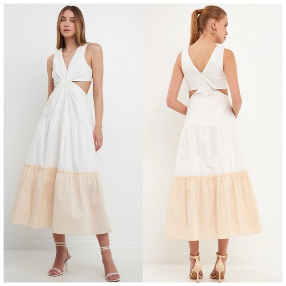 Endless Rose Twist Front Side Cutout Maxi Dress Large Cotton Cottagecore NWT - Picture 1 of 16